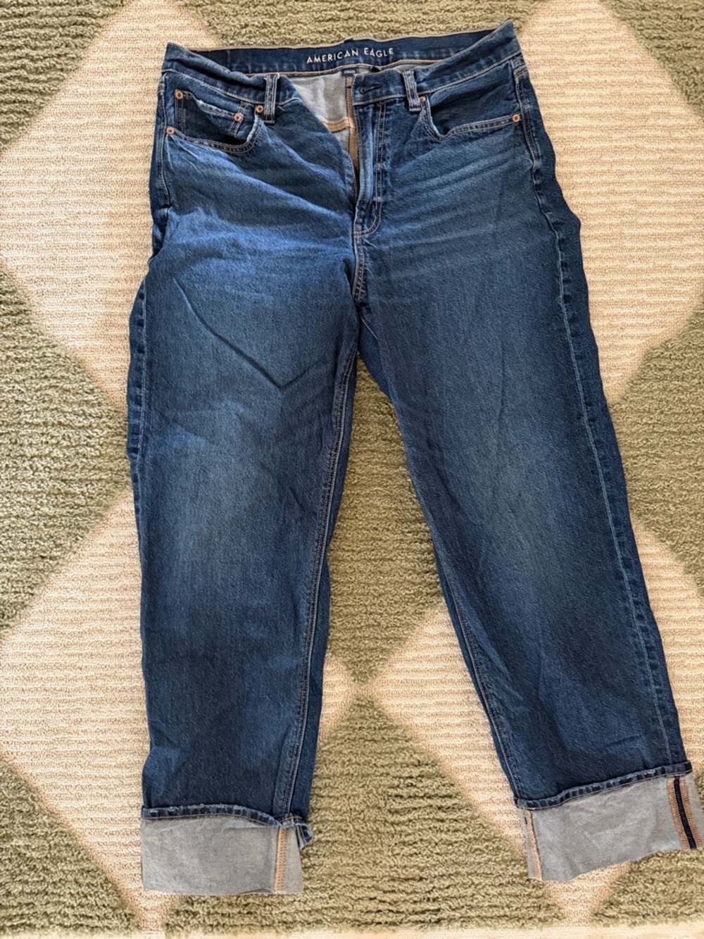 American Eagle Outfitters Women's Dark Blue Cuffed Jeans